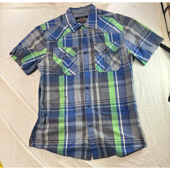 Ecko Unltd. Button Up Shirt Men's Size M Short Sleeve Blue Green Classic - Picture 2 of 7